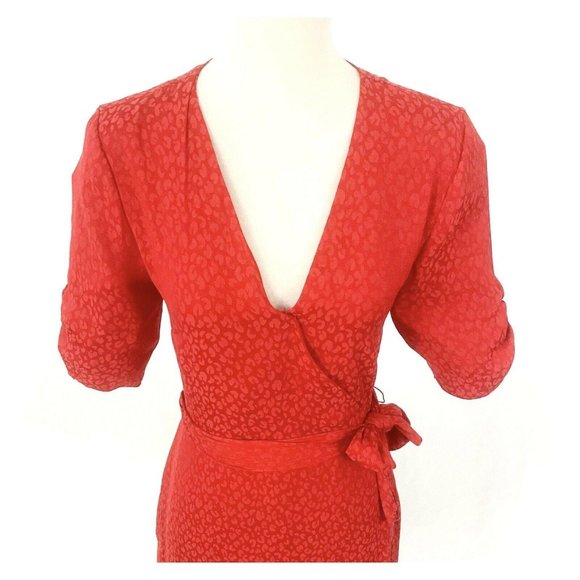 Anthropologie 1 State Red Pattern Faux Wrap Dress - Picture 3 of 7
